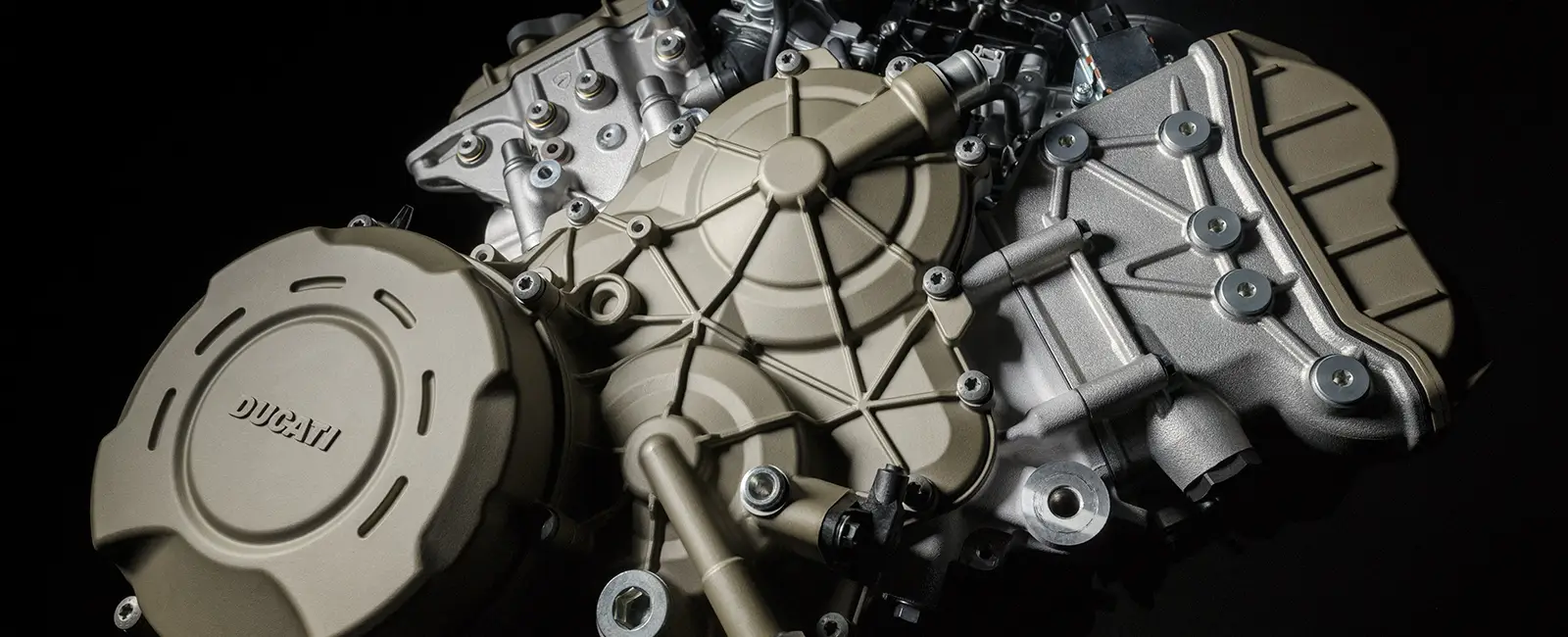 Nahaufnahme eines Ducati-Motorradmotors.