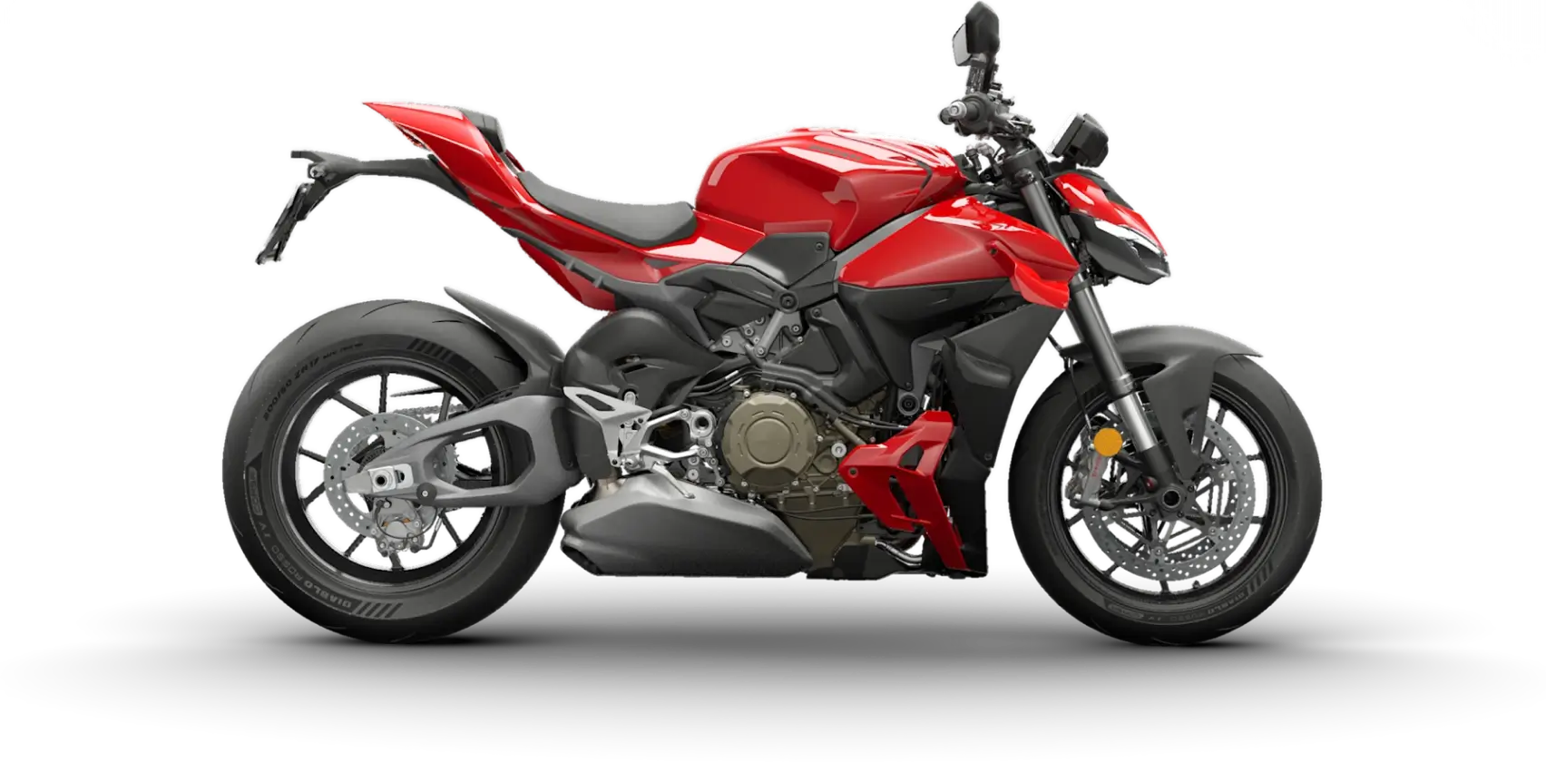 Ducati Streetfighter V4 Rotes Ducati Streetfighter V4 Motorrad von der Seite.