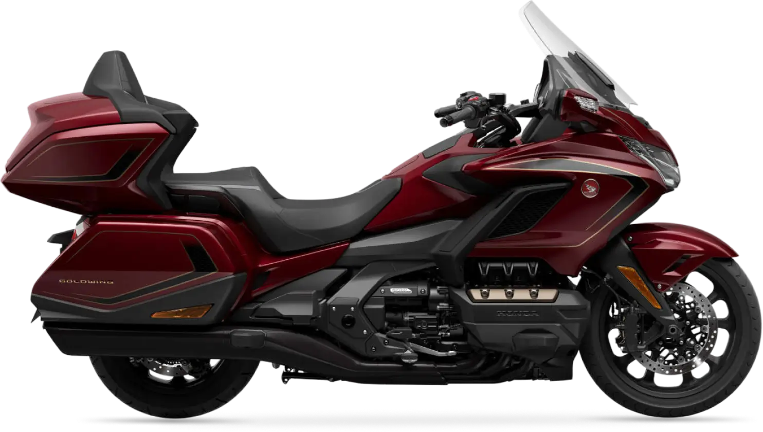 Honda GL1800 Gold Wing Tour Honda GL1800 Gold Wing Tour Motorrad in Rot, Seitenansicht.