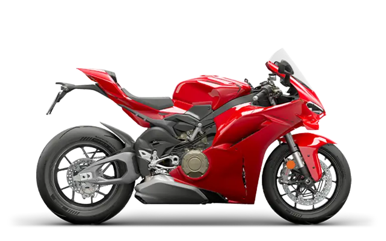 Eine rote Ducati Panigale V4 von der Seite.