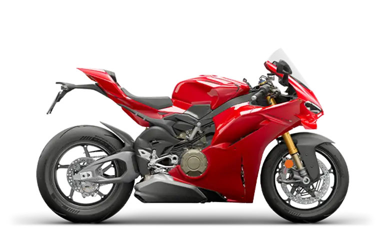 Rotes Ducati Panigale V4 S Motorrad, seitlich betrachtet.
