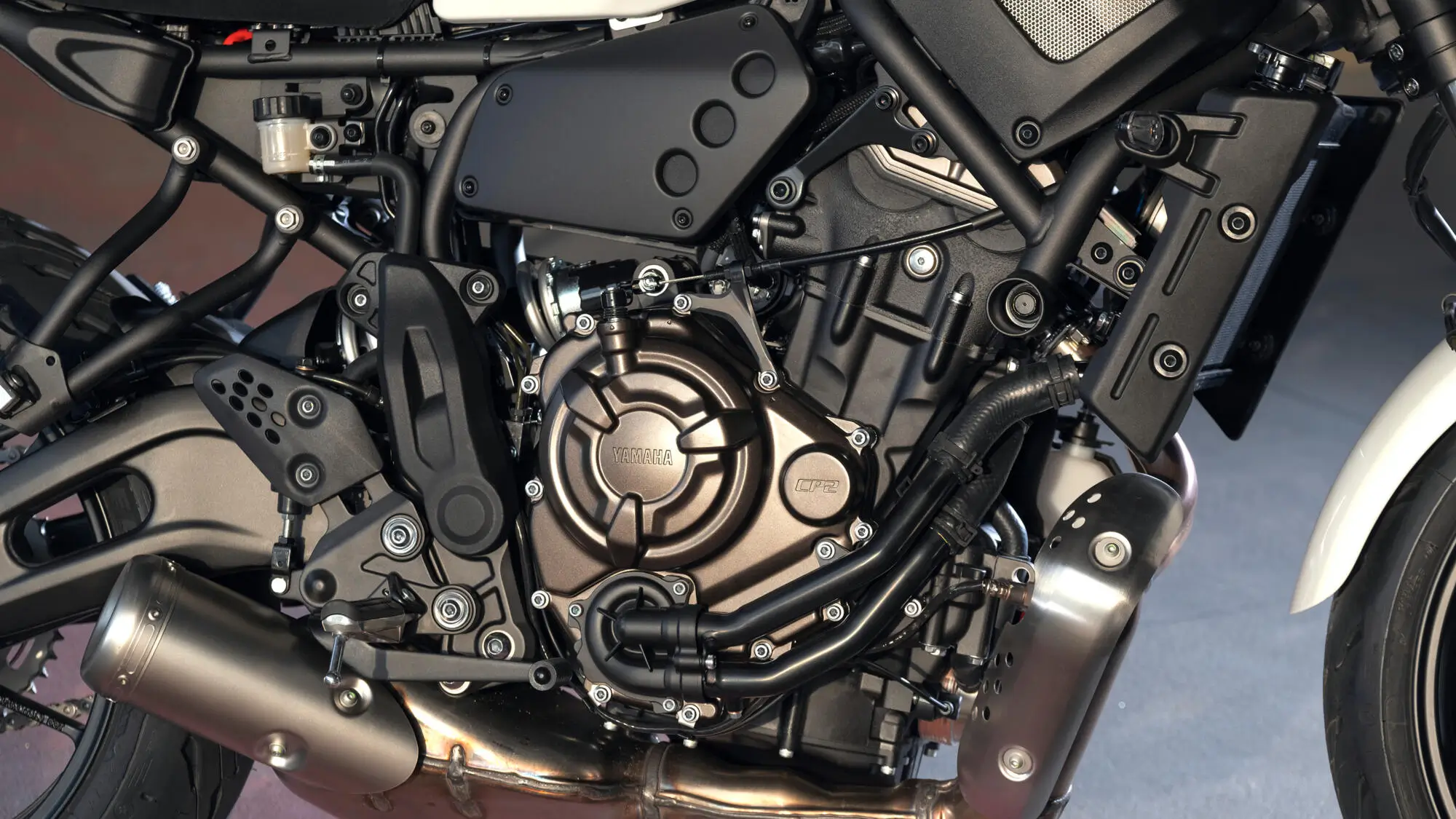 Nahaufnahme des Motors einer Yamaha XS700.