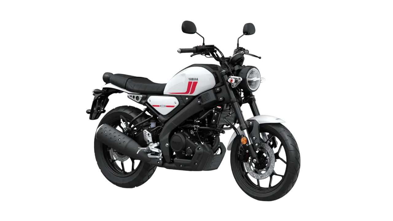 Yamaha XS125 Motorrad in Weiß mit roten Akzenten auf transparentem Hintergrund.
