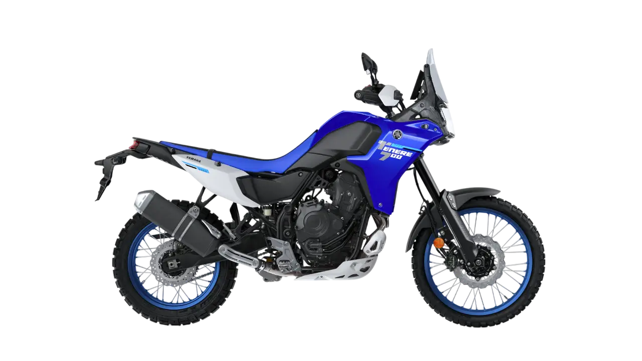 2025-Yamaha-XTZ700-EU-Icon_Blue-Studio-002-03-Photoroom Motorrad Yamaha XTZ700 in Blau mit transparentem Hintergrund.