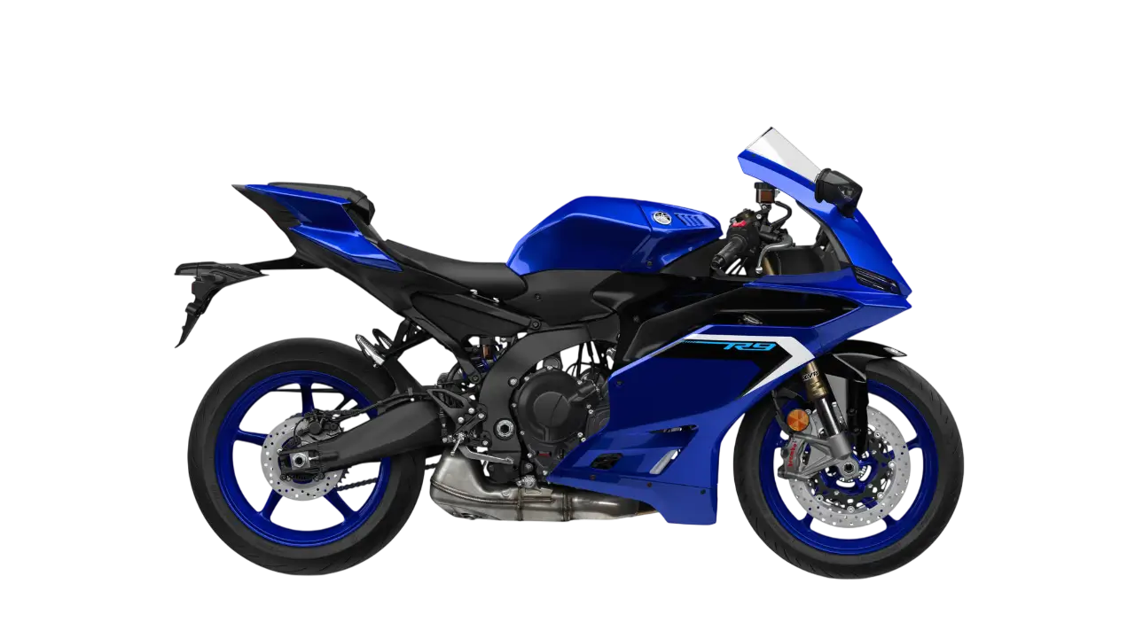 2025-Yamaha-YZF900R9-EU-Icon_Blue-Studio-002-03-Photoroom Yamaha YZF900R9 Motorrad in Blau, Seitenansicht.