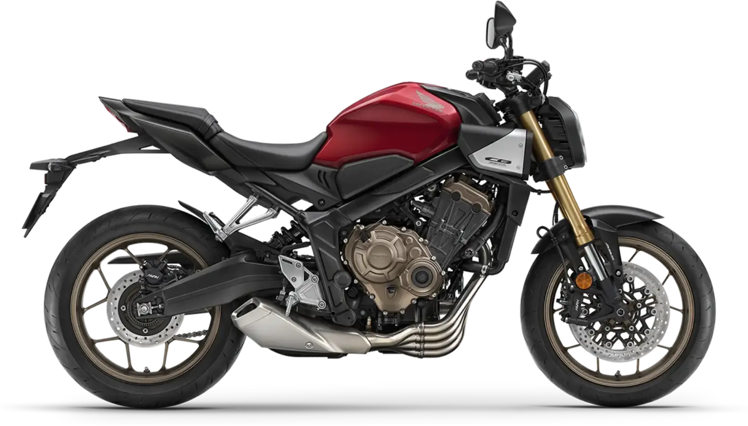 Honda CB650R Ein rotes Honda CB650R Motorrad von der Seite.