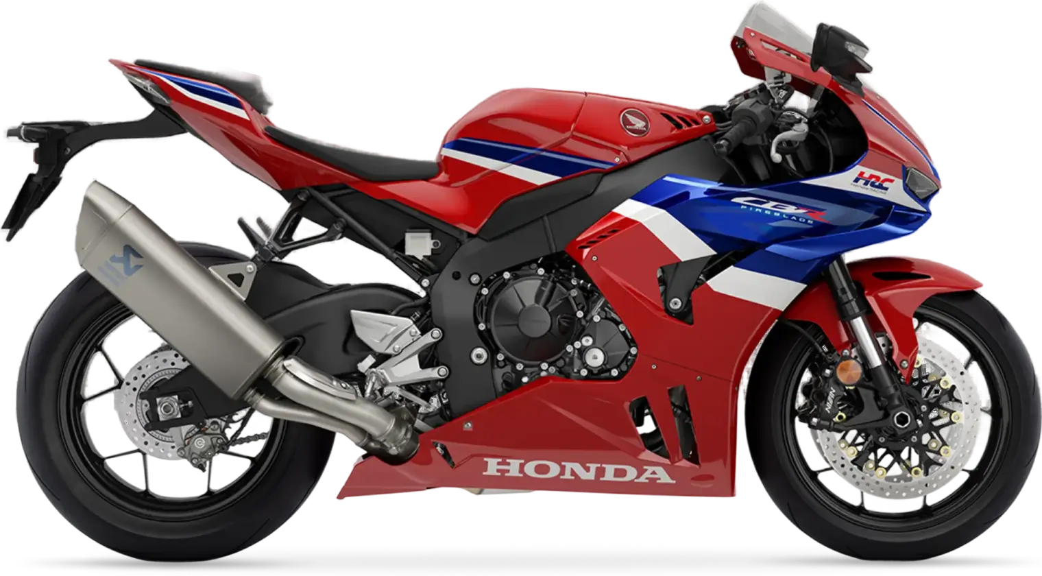 Honda CBR1000RR-R Fireblade Honda CBR1000RR-R Fireblade in rot-blau-weißer Lackierung, seitlich abgebildet.