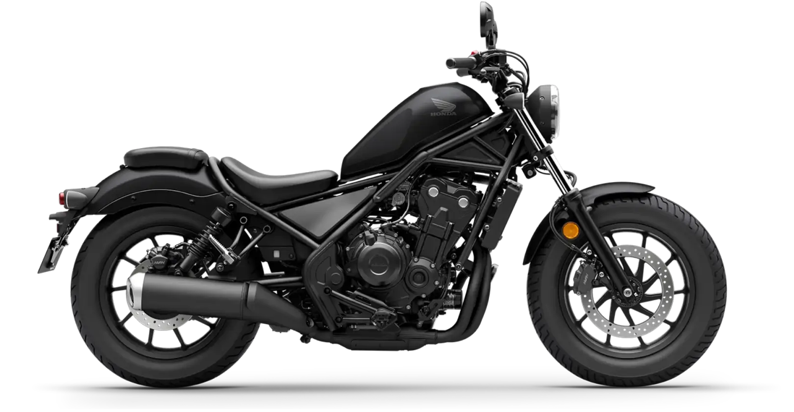 Honda CMX500 Rebel Honda CMX500 Rebel Motorrad mit schwarzem Design, seitlich abgebildet.
