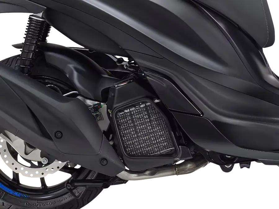 Piaggio_Medley-PDF_2025_Tab_900x675_Motore_1 Nahaufnahme des Motors eines Piaggio Medley Rollers.