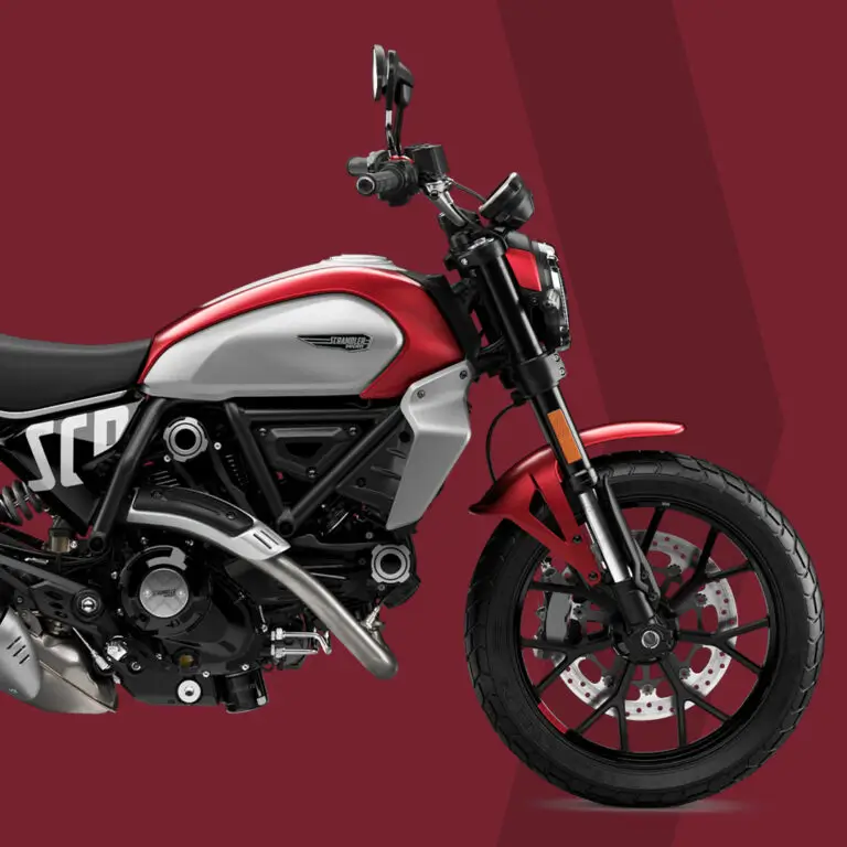 Eine rote Scrambler Icon in rot, seitliche Ansicht