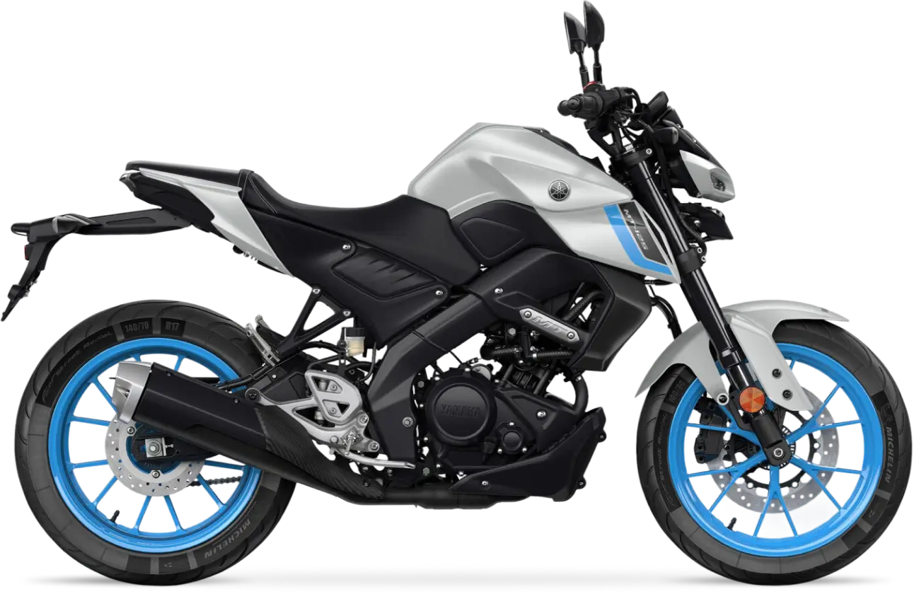 Yamaha MT 128 Yamaha MT-128 Motorrad mit blauen Felgen und schwarzem Rahmen.