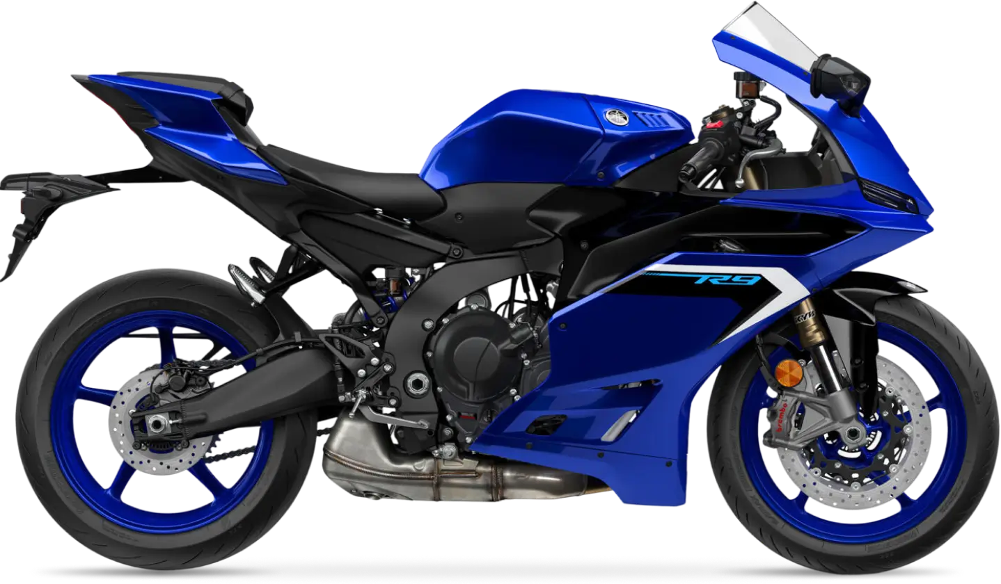 Yamaha R9 Ein blaues Yamaha R9 Motorrad von der Seite.