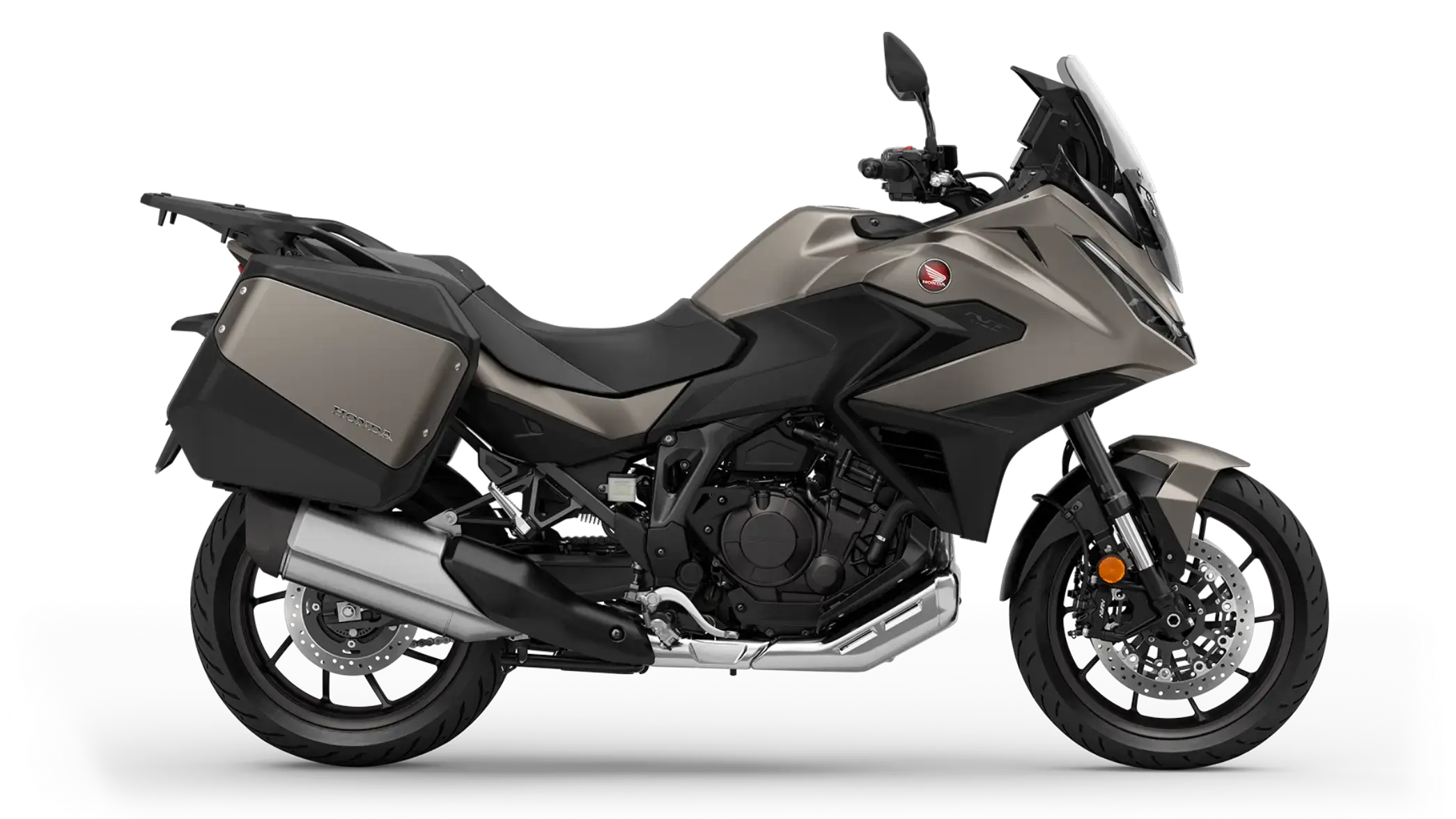 Ein Honda-Motorrad, Modell NT1100, in Seitenansicht.