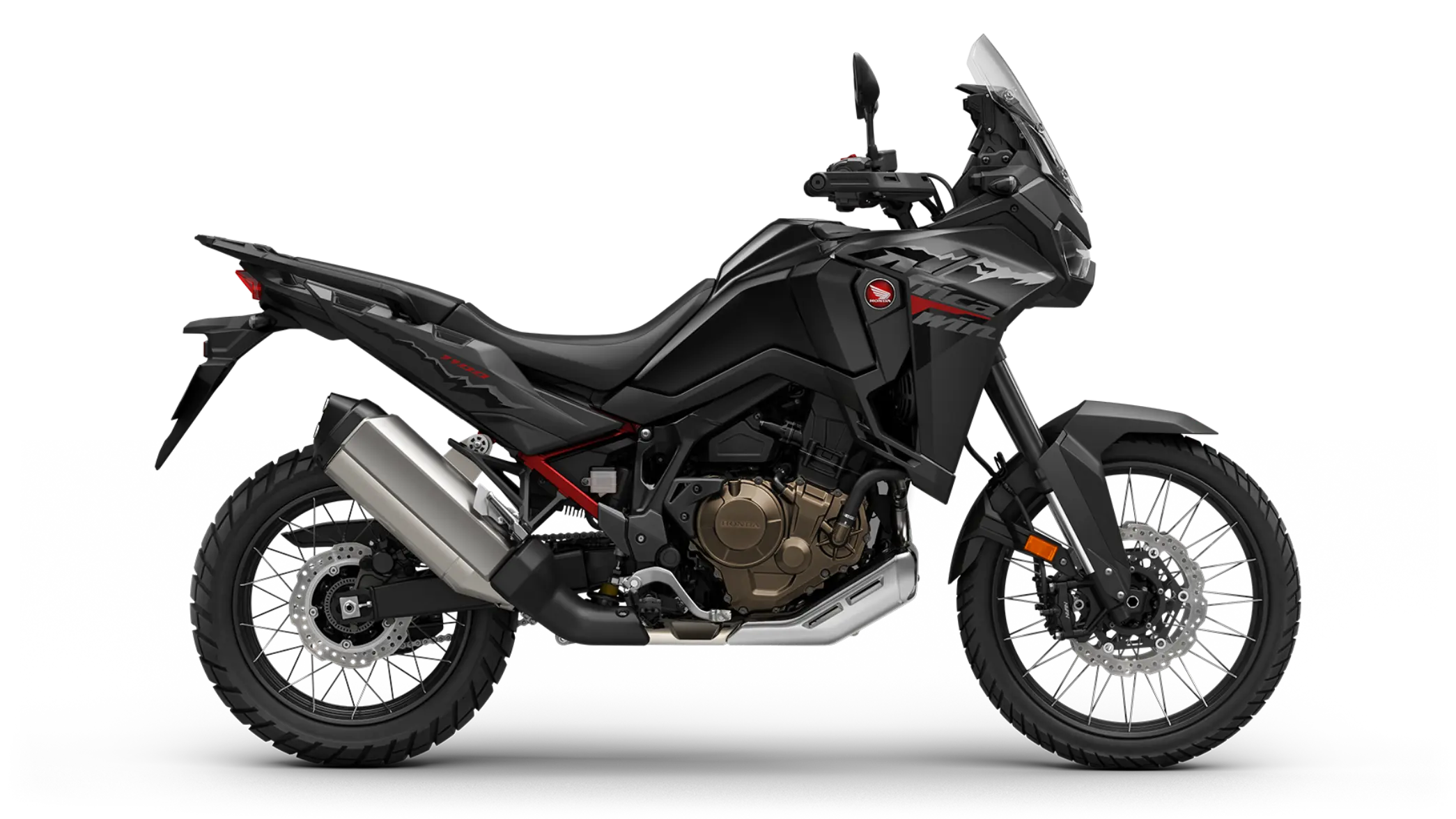 Eine schwarze Honda Africa Twin von der Seite