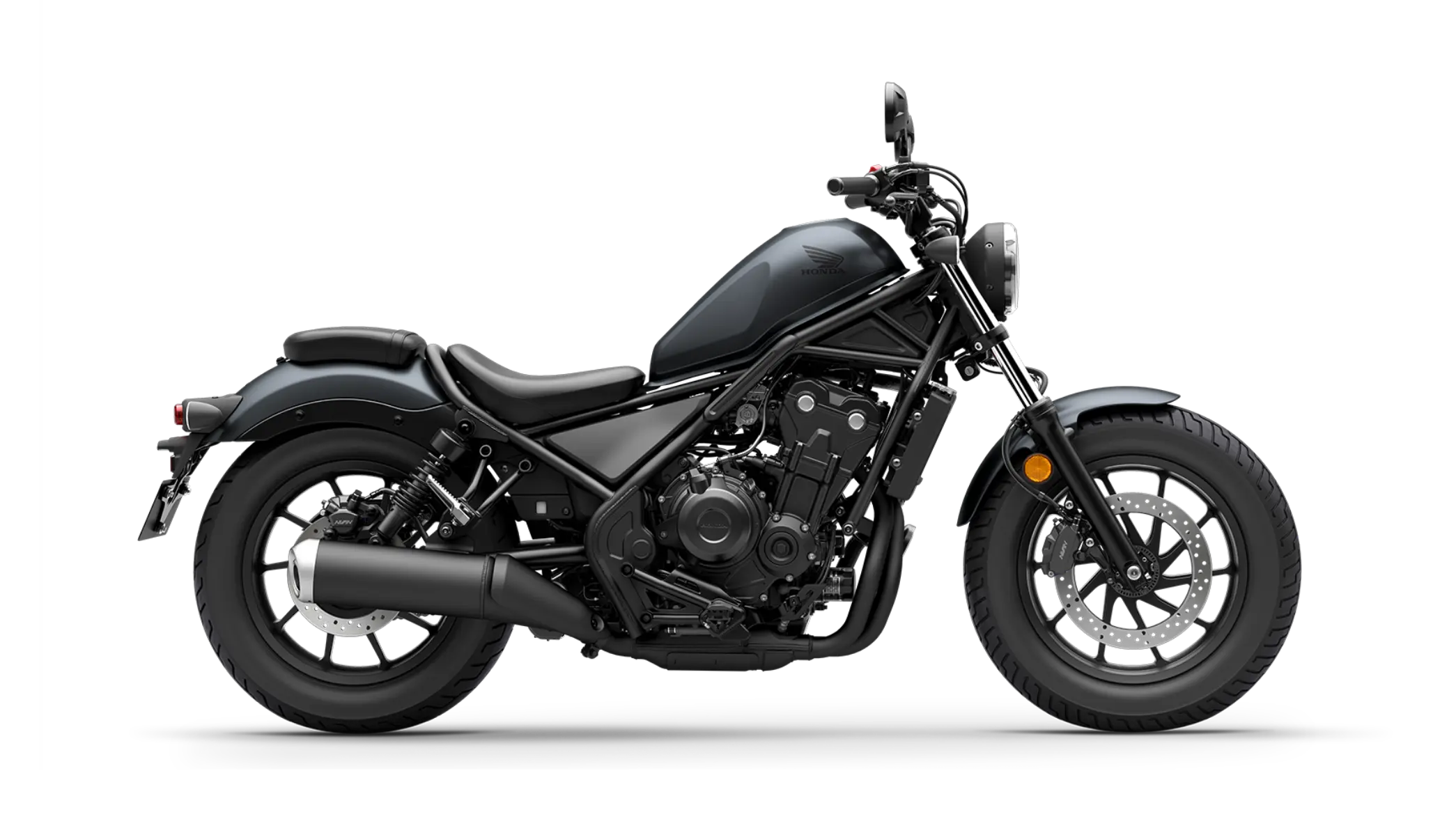 Schwarzes Honda-MotorradCMX500 REBEL, seitlich fotografiert