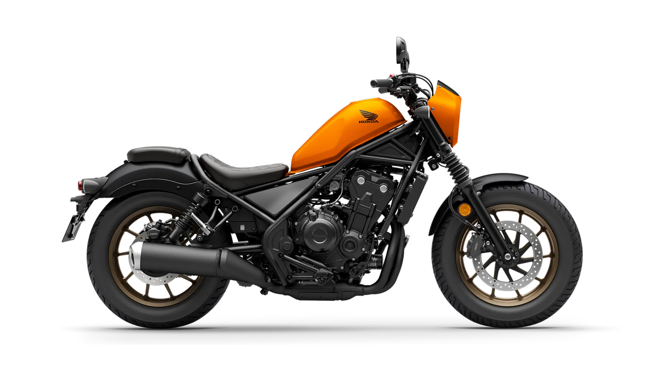 Honda Rebel 500 Motorrad in Orange auf transparentem Hintergrund.