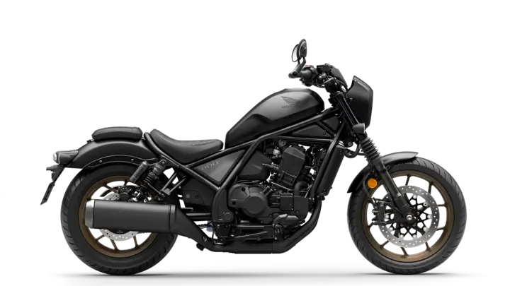 Schwarzes Honda CMX1100 Rebel Motorrad von der Seite